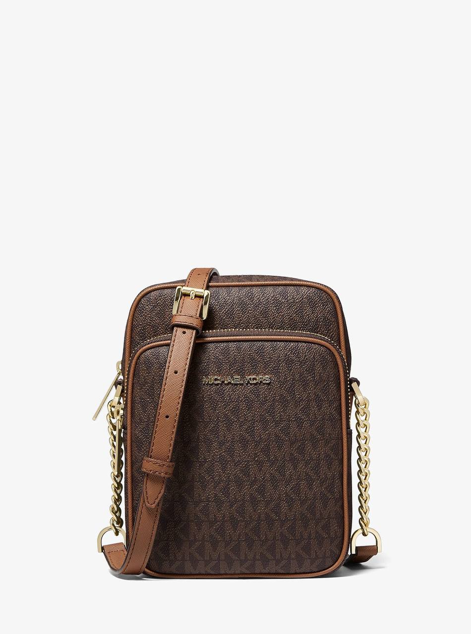 Сумка Michael Kors Jet Set Travel Medium Logo Crossbody середнього розміру з коричневим логотипом